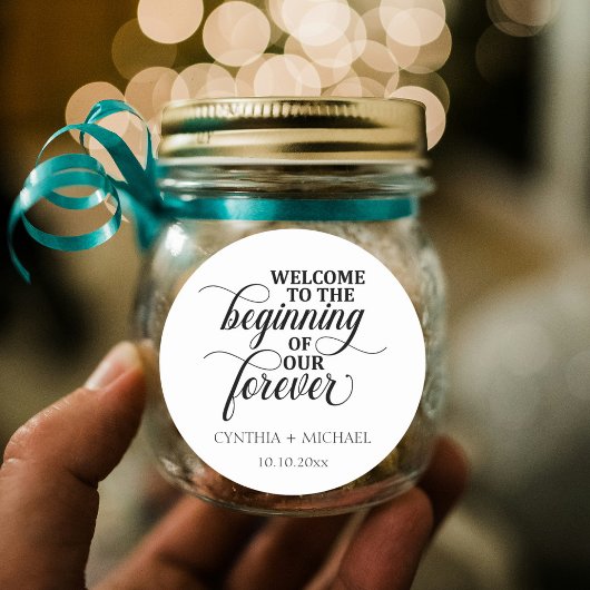 Elegant script 'onze eeuwige' bruiloft ronde sticker