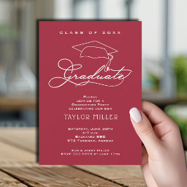 Elegant Script op Crimson Afstuderen Kaart