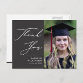 Elegant script op grijs eenvoudig Afstuderen Dank  Briefkaart (Voorkant / Achterkant)