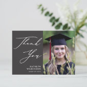 Elegant script op grijs minimalistisch foto-Afstud Bedankkaart (Staand voorkant)