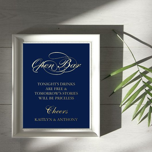 Elegant script "Open Bar" Real Folie Weddenschap Afdrukken