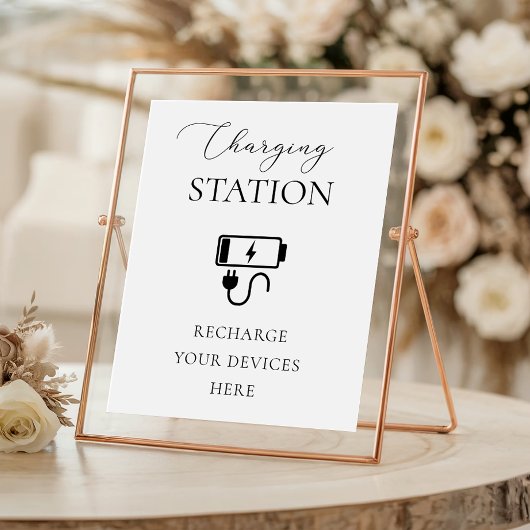 Elegant script oplaadstation huwelijksbord poster