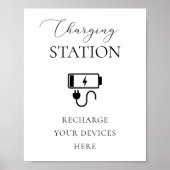 Elegant script oplaadstation huwelijksbord poster (Voorkant)