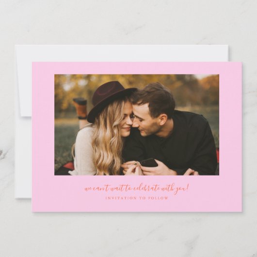 Elegant Script Orange Pink Curved Frame Photo Save The Date (Achterkant)