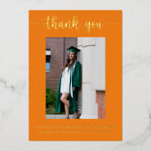 Elegant Script Oranje Gold Photo Afstuderen Folie Uitnodiging (Voorkant)