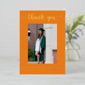 Elegant Script Oranje Gold Photo Afstuderen Folie Uitnodiging (Staand Voorkant)