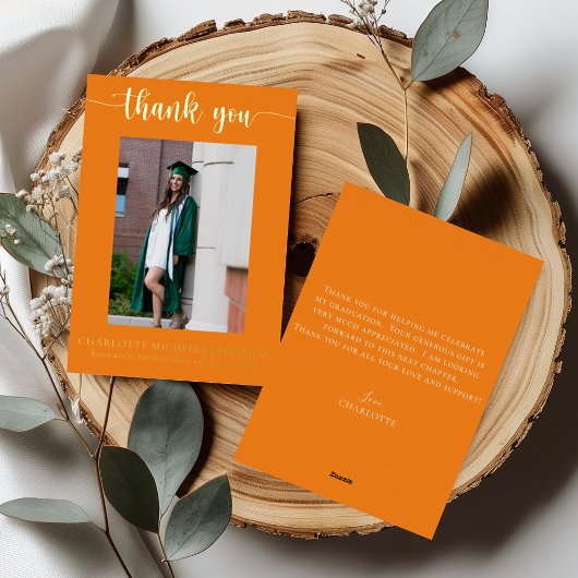 Elegant Script Oranje Gold Photo Afstuderen Folie Uitnodiging