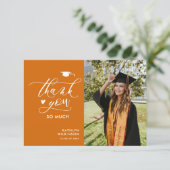 Elegant Script Oranje Photo Minimalist Afstuderen Bedankkaart (Staand voorkant)