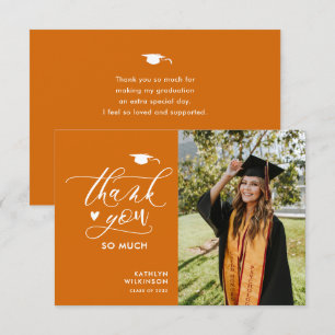 Elegant Script Oranje Photo Minimalist Afstuderen Bedankkaart