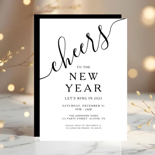Elegant Script Oud en Nieuw Feest Kaart