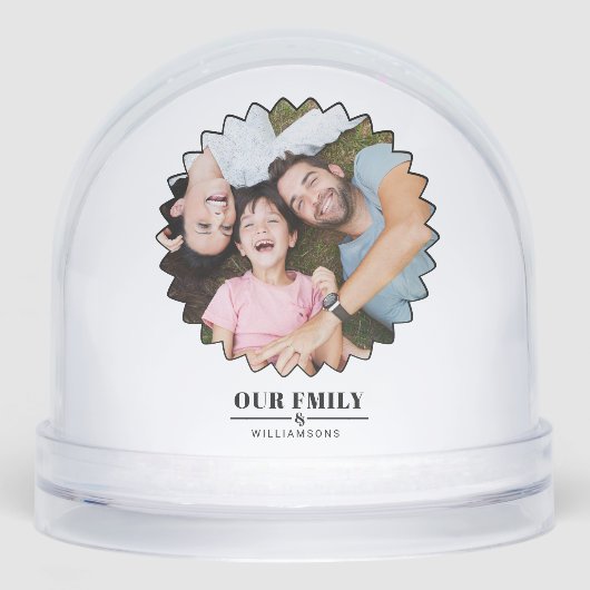Elegant script 'Our Family' Custom 2Photo Sneeuwbol (Voorkant)