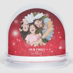 Elegant script 'Our Family' Custom 2Photo Sneeuwbol