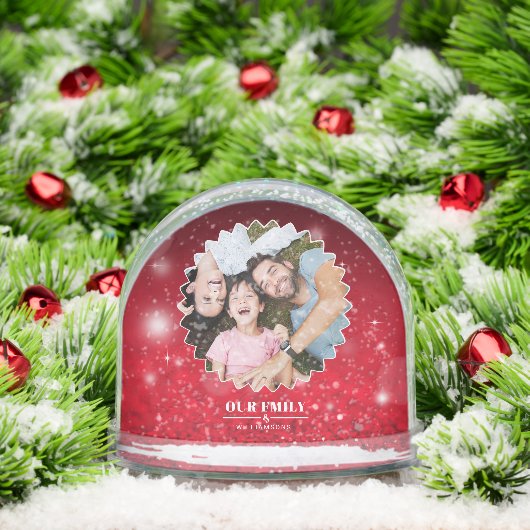 Elegant script 'Our Family' Custom 2Photo Sneeuwbol (Kerstmis)