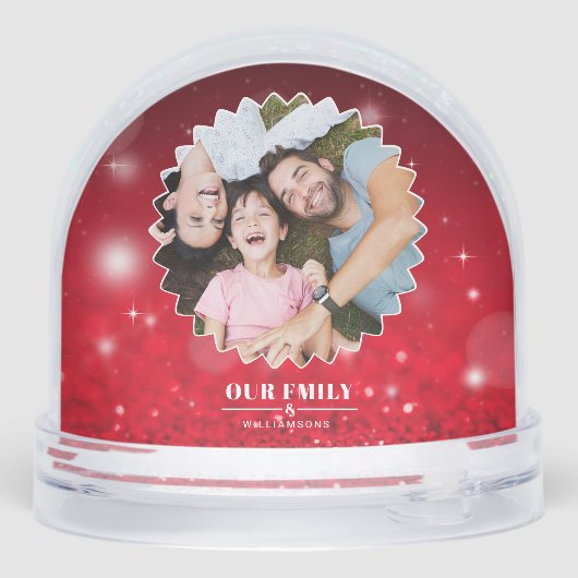 Elegant script 'Our Family' Custom 2Photo Sneeuwbol (Achterkant)