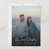 Elegant Script Our First Christmas Coastal 4 Photo Feestdagenkaart (Voorkant)