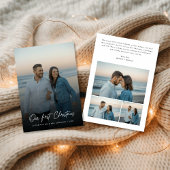 Elegant Script Our First Christmas Coastal 4 Photo Feestdagenkaart