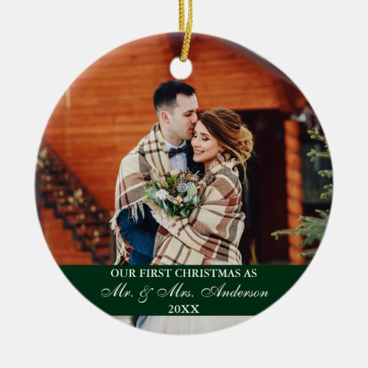 Elegant Script Our First KerstHunter Green Keramisch Ornament (Voorkant)