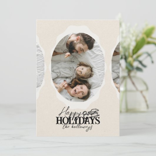 Elegant Script Ovaal Foto Flat Holiday Kaart (Staand voorkant)
