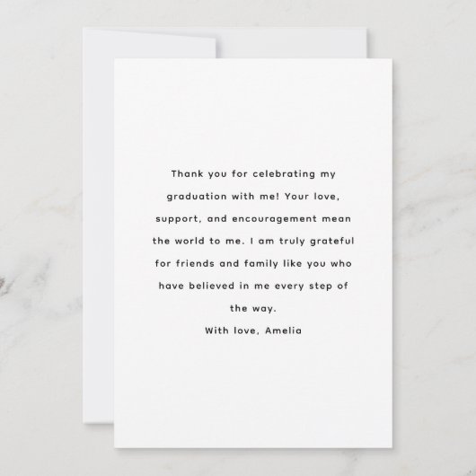 Elegant Script Overlay Afstudeerder Party Foto Bed Bedankkaart (Achterkant)