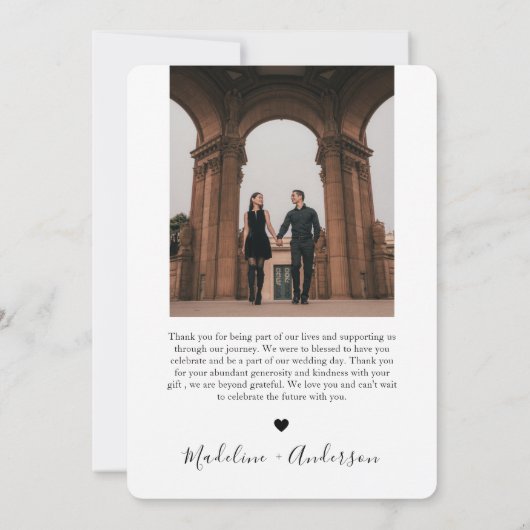 Elegant Script Overlay Classic Two Photo Wedding Bedankkaart (Achterkant)