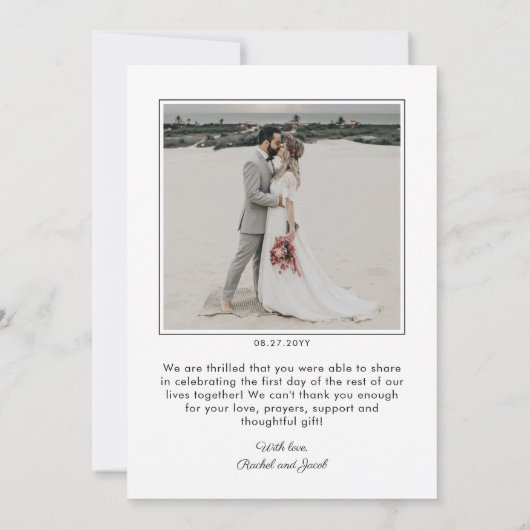 Elegant Script Overlay Modern Two Photo Wedding Bedankkaart (Achterkant)