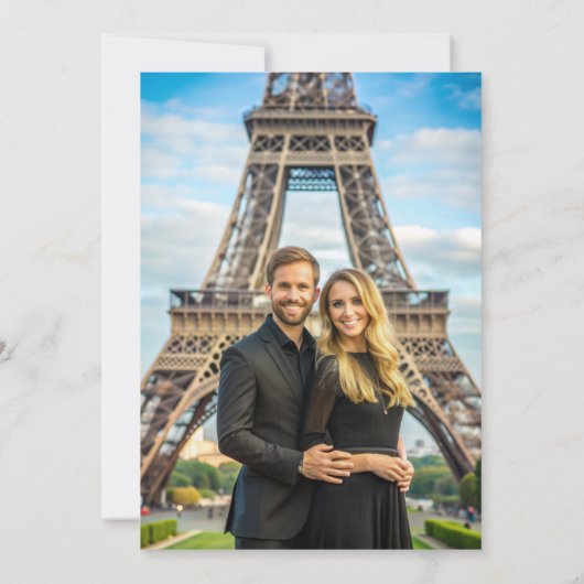 Elegant script Overlay Modern zwart wit Trouwen  Kaart (Achterkant)