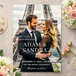 Elegant script Overlay Modern zwart wit Trouwen  Kaart