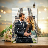 Elegant script Overlay Modern zwart wit Trouwen Kaart