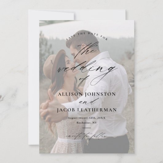 Elegant Script Overlay Photo Wedding Save The Date (Voorkant)