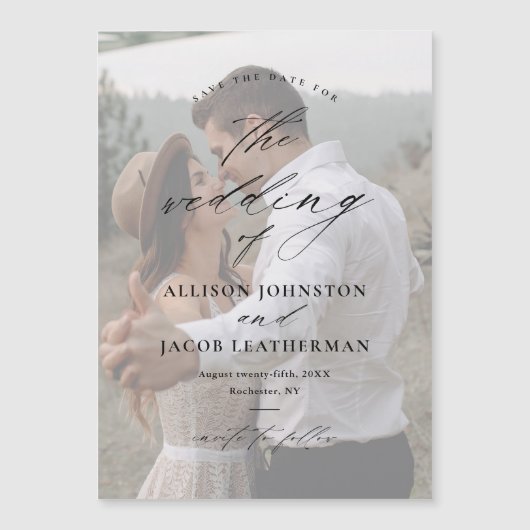 Elegant Script Overlay Photo Wedding Save the Date Magnetische Uitnodiging (Voorkant)