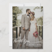 Elegant Script Overlay Simple Two Photo Wedding Bedankkaart (Voorkant)