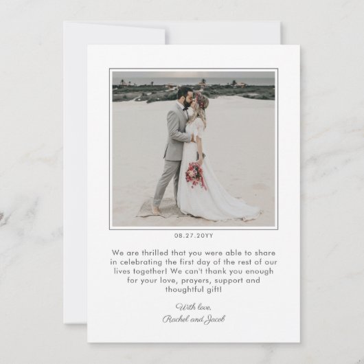 Elegant Script Overlay Simple Two Photo Wedding Bedankkaart (Achterkant)