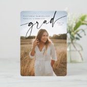 Elegant Script Overlay Two Photo Afstuderen Aankondiging (Staand voorkant)