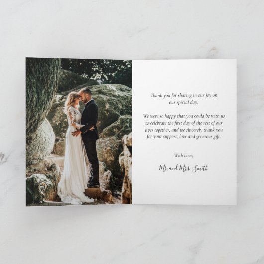 Elegant Script Overlay Weddenfoto Bedankkaart (Binnen)