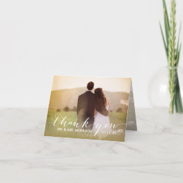 Elegant Script Overlay Weddenfoto Hartelijk dank Bedankkaart