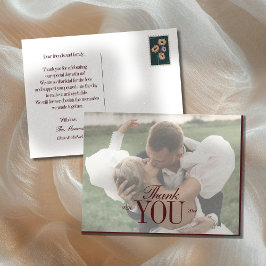 Elegant Script Overlay Wedding Photo Thank You Briefkaart