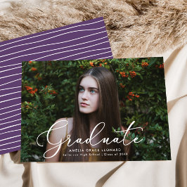 Elegant Script Paars Foto Afstuderen Aankondiging