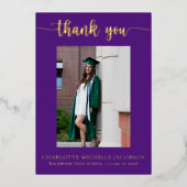 Elegant Script Paars Gold Photo Afstuderen Folie Uitnodiging (Voorkant)