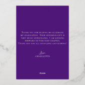 Elegant Script Paars Gold Photo Afstuderen Folie Uitnodiging (Achterkant)