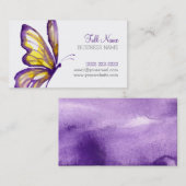 Elegant Script Paars Gold Waterverf Butterfly Visitekaartje (Voorkant / Achterkant)
