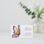 Elegant Script Paars Gold Waterverf Butterfly Visitekaartje (Staand voorkant)
