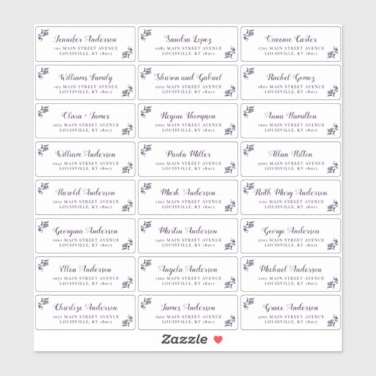 Elegant Script Paarse Bloemen Gast Adresetiketten Sticker (Vel)