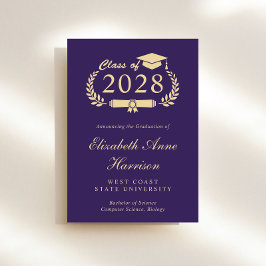 Elegant Script Paarse College Graduation Party Kaart