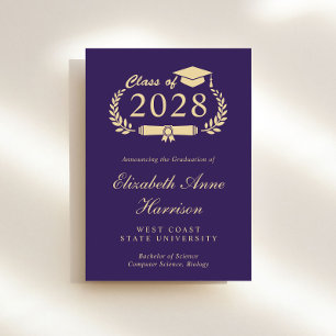 Elegant Script Paarse College Graduation Party Kaart
