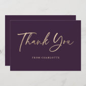 Elegant script Paarse en gouden Bedankkaart