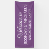 Elegant Script Paarse Engagement Party Spandoek (Verticaal)