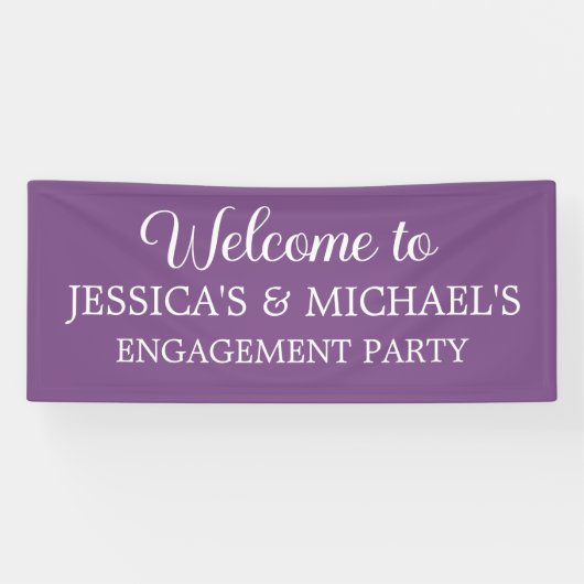 Elegant Script Paarse Engagement Party Spandoek (Horizontaal)