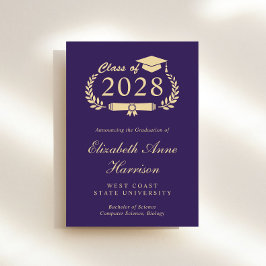 Elegant Script Paarse Gold College Afstuderen Aankondiging