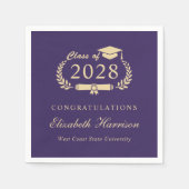 Elegant script Paarse gouden Afstuderen Servet (Voorkant)