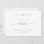 Elegant Script, Paarse Lavendel Eenvoudige Trouwda Save The Date (Voorkant)